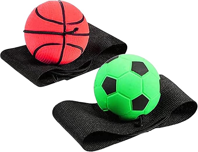 2 Pcs Wrist Return Ball Rubber Sport Ball with Wrist Strap and String Rebound Bouncy Balls Wrist Rebound on Elastic String Exercise Play, (Basketball & Football)