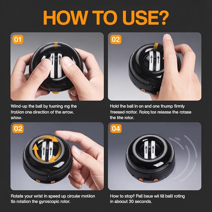 Wrist Trainer Ball Auto-Start, Hand Strengthener, Gyro Ball for Strengthen Arms, Fingers, Gyroscopic Forearm Exerciser
