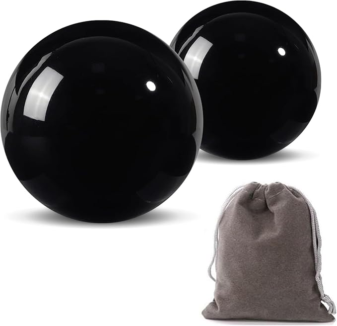 Obsidian Baoding Balls for Hand Therapy, Traditional Massage Chinese Ball for Adults Health Exercise Stress Relief Balls with Carry Pouch, Black Obsidian, Medium-1.57"