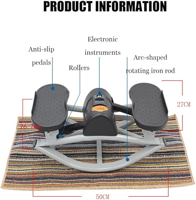 Lateral Rocking Fitness Stepper Home Workout Machine, Portable Compact Rocking Stepper Side to Side with LCD and Resistance Bands, Low-Impact Lateral Steppers for Knees and Joints