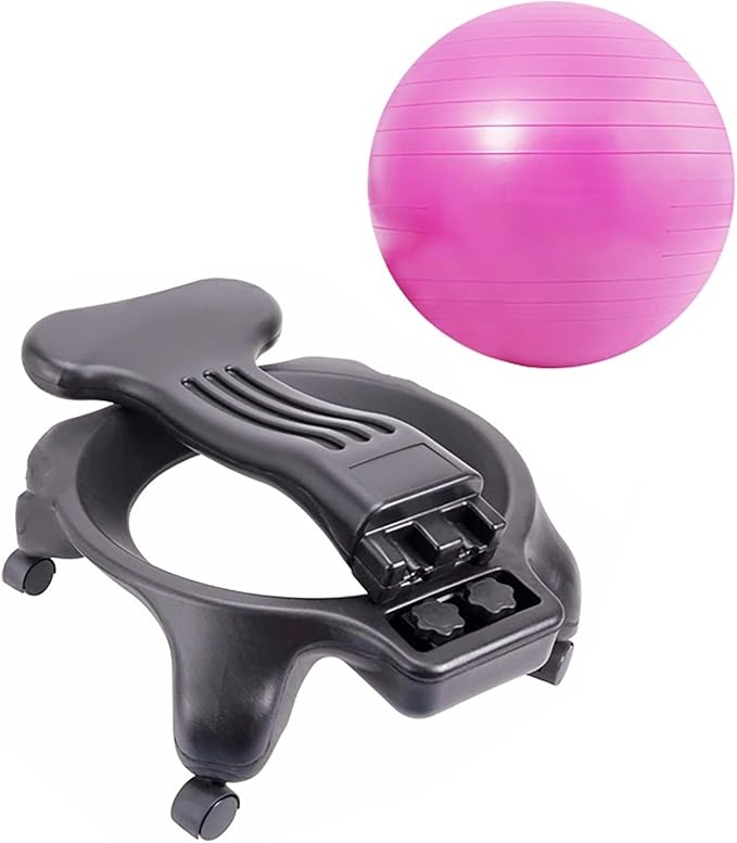 Active Sitting Exercise Ball Chair, Adjustable Posture Ball for Desk/Heavy Duty Pilates Ball for Chair Back with Rolling Wheel, Protection Legs/Spine Sensory Ball Chairs(Pink)