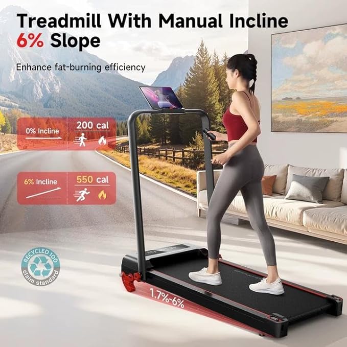 RHYTHM FUN Treadmill with Incline, Walking Pad with Handle Bar,300lbs Walking Pad with APP, Portable Folding Walking Treadmills for Home/Office with Low Noise
