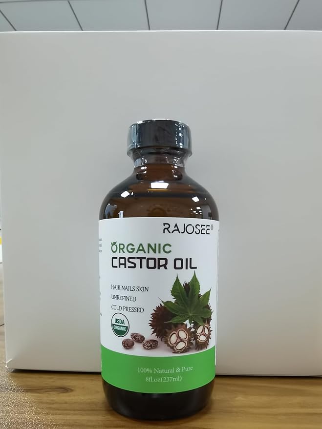 32Pcs Castor Oil Pack with Castor Oil Organic Cold Pressed Glass Bottle 8oz, Cotton Caster Oil Wrap for Waist Back Neck Arm, Self-Adhesive for Convenient Use