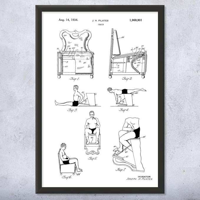 Pilates Chair Patent Framed Print (12x18) Pilates Gifts, Gym Art, Pilates Decor, Athlete Gifts, Garage Decor, Sports Gifts, Mom Gifts