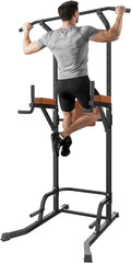 Power Tower Pull Up Station for Home Gym, Dip Station with Splayed H-Shaped Base, 440LBS Capacity, Adjustable Height Workout Station for Pull-ups, Dips & Leg Raises