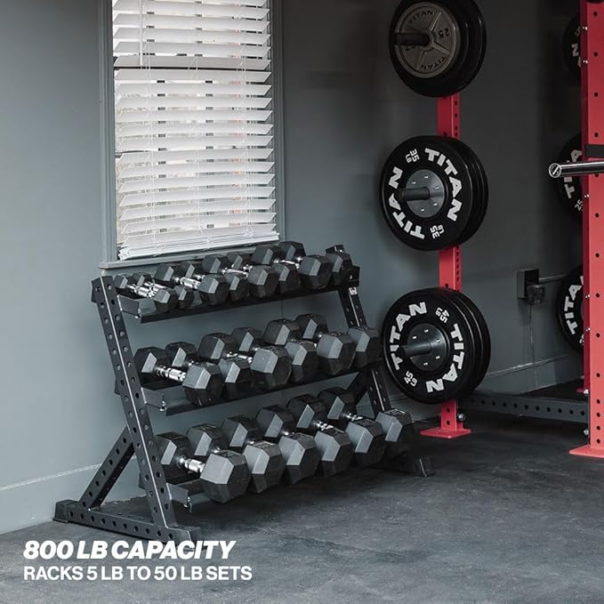 Titan Fitness 3 Tier Dumbbell Weight Rack Stand, Rated 800 LB, Organize Classic Dumbbells, Storage Fitness Rack