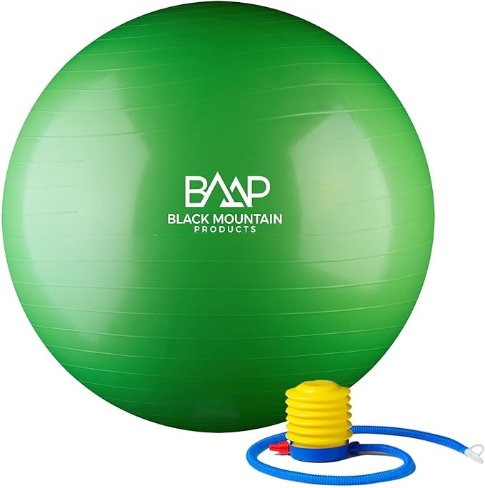Black Mountain Products Exercise Stability Yoga Ball, Foot Pump, Ball Plug, Plug Puller, 2000 Lbs Static Weight Capacity Antiburst