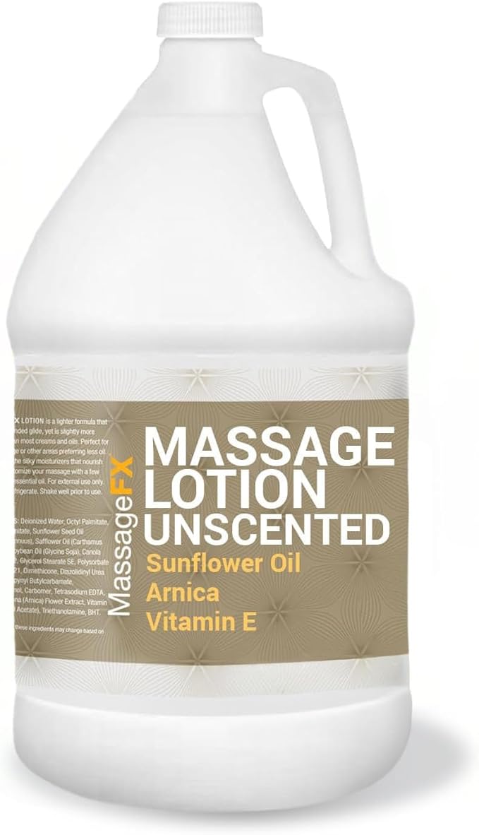 Massage FX Unscented Massage Lotion, 1 Gallon - Soothing Formula Provides Smooth Extended Glide - Non Sticky Formula Easy Glide Smooth Touch with Natural Botanicals for Ultra Spa Experience