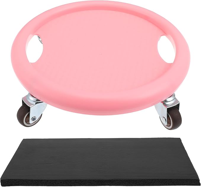 Ab Roller Wheel with Four Wheels and Mat, Pink Abdominal Exercise Roller for Core Training, Home Fitness Equipment for Men and Women