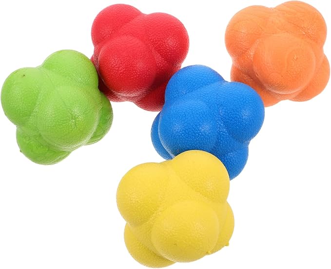 5pcs Hexagon Reaction Balls Set, High-Difficulty Rubber Agility Training Balls for Reflex and Coordination, Multi-Color Fitness Sport Tools for Speed and Wrestling Training