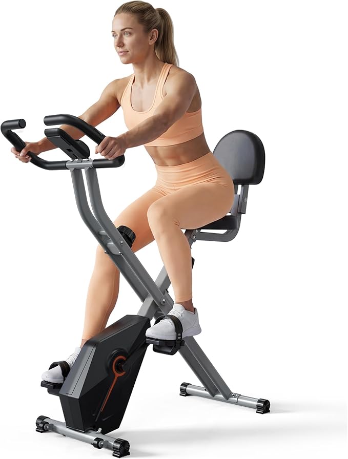 16-Level Foldable Exercise Bike for Home and Small Spaces – Quiet Stationary Bike with Premium Wool Felt Brake Pad, Precision 1.6kg Flywheel, 300lb Weight Capacity, LCD Monitor and Heart Rate Sensors – Compact Indoor Fitness Cycling Bike for Apartments