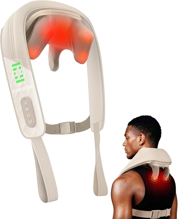 Snailax Cordless Neck Massager with Heat, Kneading Neck and Shoulder Massager Deep Tissue, Shiatsu Back Pillow, 2 Heating Levels,Gifts for Mom Dad