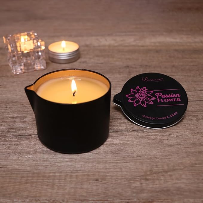 Natural Soy Wax Scented Massage Candle for Aromatherapy-Vegan Body Oil for Home SPA-SPA Candle for Skin Care 6.35OZ (Passion Flower Scent)