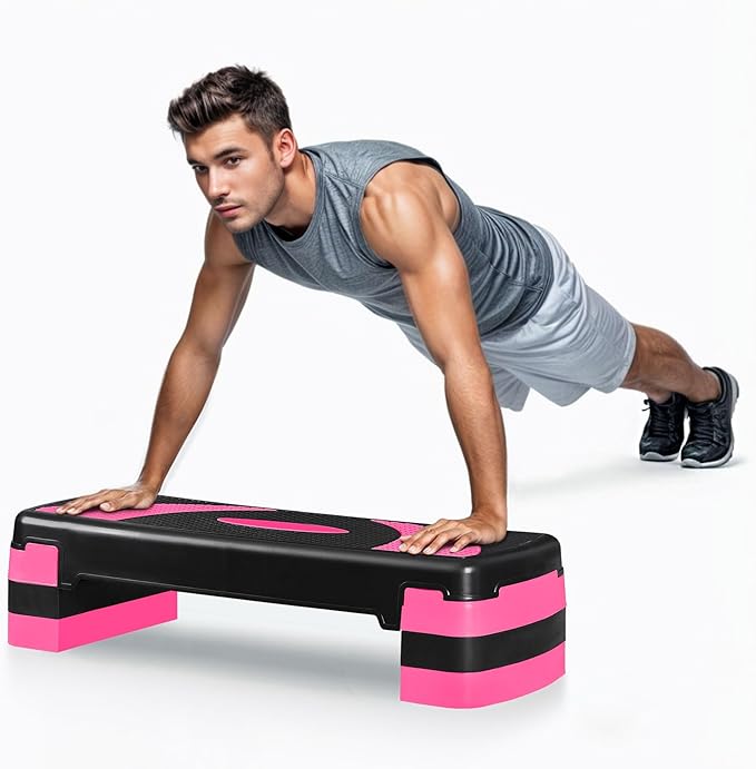 HomGarden Adjustable Workout Aerobic Stepper in Fitness & Exercise Step Platform Trainer Stepper w/Risers Adjust 4"-6''-8''