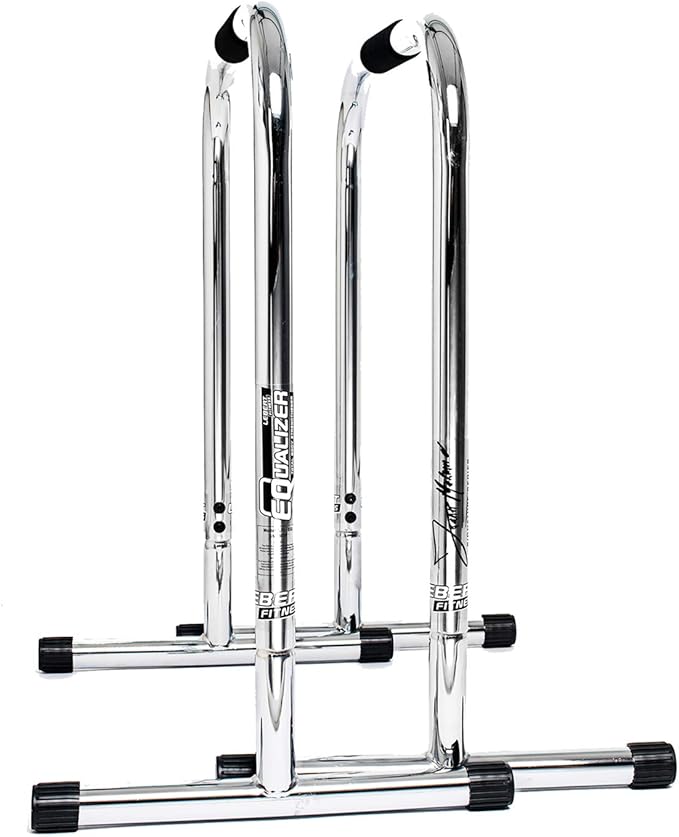Lebert Fitness Dip Bar Stand - Original Equalizer Total Body Strengthener Pull Up Bar Home Gym Exercise Equipment Dipping Station - Frank Medrano Series, Workout Guide and Online Group - Chrome (XL)