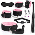 Pilates 7-Piece Pink Plush Nylon Hand and Foot Yoga Couple Set, Nylon Strap with Comfortable Clip, Portable Fitness Accessory