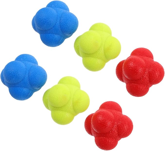 6pcs Hexagon Reaction Ball Set for Speed and Reflex Training, 5.5cm Hand Eye Coordination Balls in Red Yellow Blue, Fitness Sports Coordination Tool for Adults