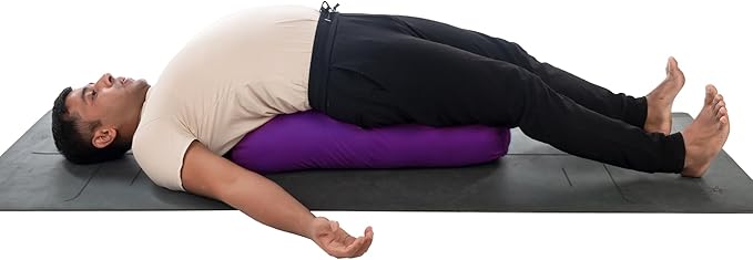 Yogikuti Iyengar Yoga Bolster for Restorative Yoga and Meditation – Lightweight Cotton Support Pillow with Handle for Easy Carry, Versatile for Pose Modification, Balance, Back Relief, and Relaxation (Purple, L 61cm x dia. 23cm)