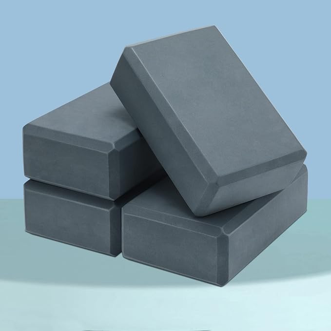 4 Pcs Yoga Blocks Soft EVA Foam Supportive Yoga Brick Non Slip Exercise Block Equipment for Pilates Exercise Workout Meditation Supplies, Grey, 9 x 6 x 3 Inches