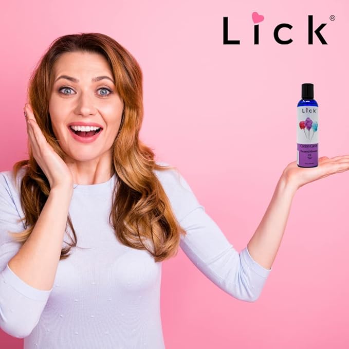 Lick Cotton Candy Flavored Massage Oil – Sweet Candy-Inspired Edible Massage Oil with Vitamin E, Silky Body-Safe Glide for Fun Couples Massage Moments, 4 oz