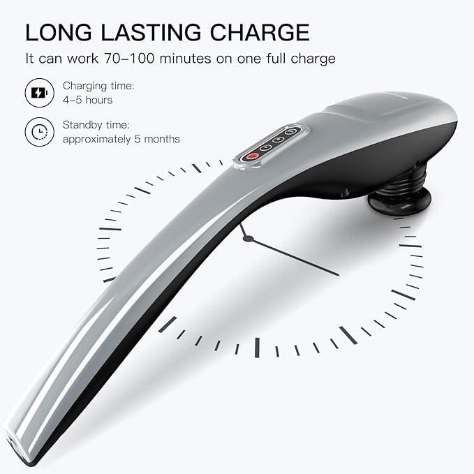 MEGAWISE Cordless Back Massager for Shoulders, Waist, Legs, Rechargeable 3200mAh Battery, 5 Speed and 5 +2 Massage Nodes 5 Hard, 2 Soilicone Nodes, Massage While Moving Around