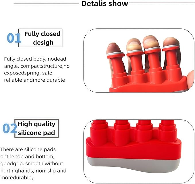 Finger Strengthener, Nalu Hand Grip Trainer Exerciser for Piano, Guitar, Bass, Ukulele Players, Plastic Material, Lightweight and Portable - Improve Finger Flexibility, Strength,1 Pack (Red+Gray)