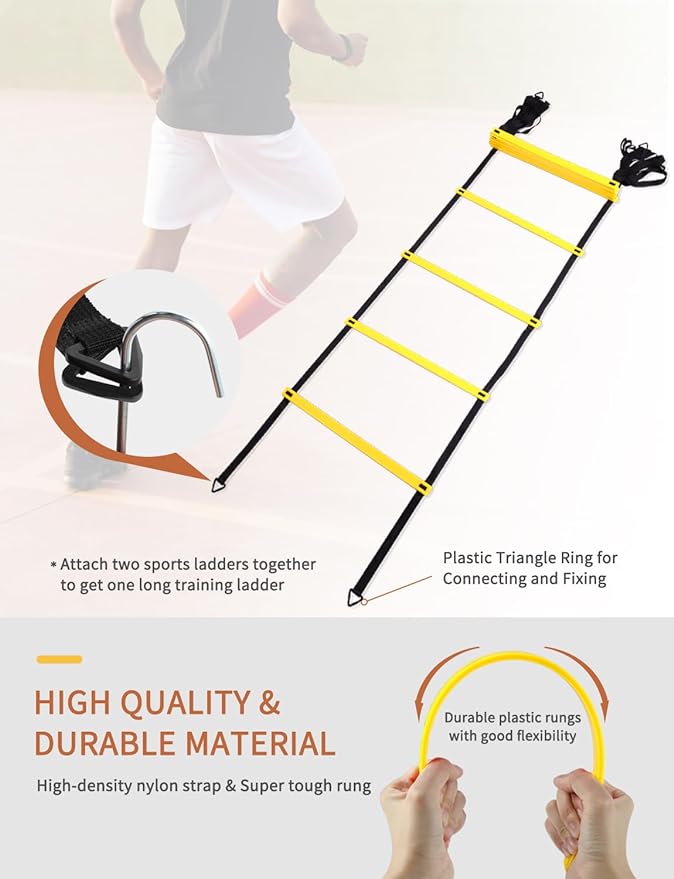 GHB Agility Ladder Speed Training Ladder Workout Ladder with 6 or 10 Cones 12 Rung 20ft with Resistance Parachute