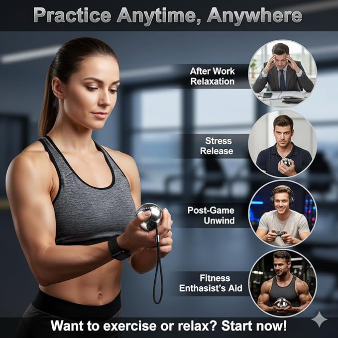 Auto-Start Gyroscopic Wrist Ball Exerciser with Adjustable Resistance for Forearm and Grip Strength