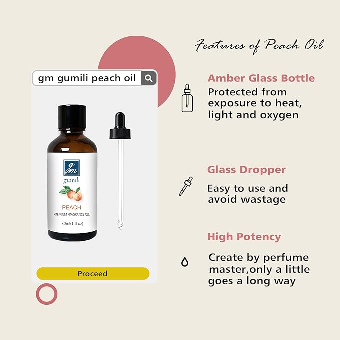 Peach Fragrance Oil, Perfume Oil, Home Scent Oils for Soaps, Candle Making, Dryer Balls, Diffusers, Laundry, Slime -1 oz /30ml