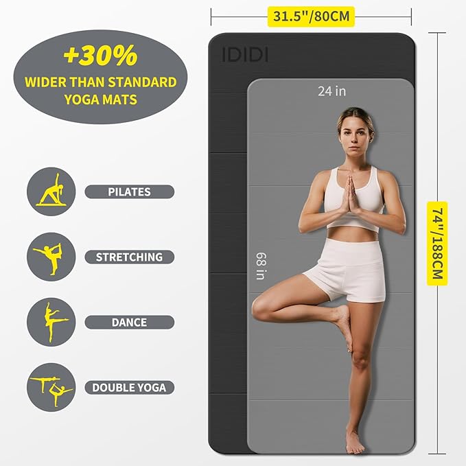Foldable Yoga Mat Extra Thick & Large (74" x 31.5" x 0.32"), Double-Sided Non Slip & Lightweight Fitness Mat, 8mm Thick Wide Exercise Mats for Woman Man Kids, Portable Workout Mats for Travel, Studio or Home Use