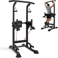 VEVOR Pull Up Bar, 330 LBS Power Tower Dip Station, Workout Dip Station with H-Shaped Stable Base & Back Pad, Adjustable 12 Level Height Free Standing Chin Up Bar for Back, 4-Level Adjustable Back Pad