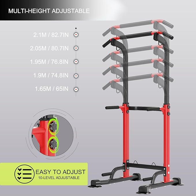 Power Tower Pull Up Bar Station, Pull Up Rack Dip Station for Home Gym, Height Adjustable Home Strength Training Fitness Workout Equipment for Beginners Under 6 Feet Tall