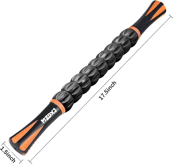 Muscle Roller Massage Roller Stick- Deep Tissue Fascia Blaster for Myofascial Pain Relief, Lymphatic Drainage & Body Sculpting, Handheld Physical Therapy & Recovery Tool (Orange black-18 inch)