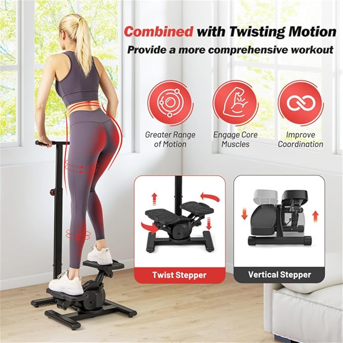 Multi-Functional Exercise Stepper with Step & Twist Design – 300 lb Capacity, Non-Slip Pedals & Stable Metal Frame Cardio Step Machine for Home Workouts