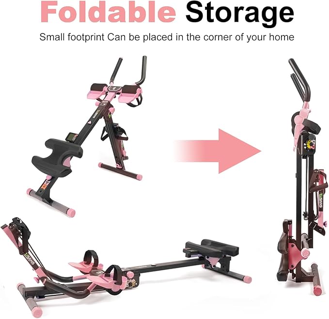 Tousains 3 in 1 Foldable Rowing Machine, AB Machine with 3 Level Angle & Led Monitor, Multi-Functional Rower Fitness Equipment Home Gym Full Body Fitness Machine