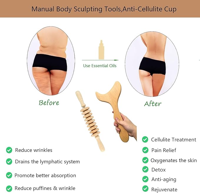 Wood Therapy Massage Tools Maderoterapia Kit Wood Massage Roller Rope Tools Kit Body Sculpting Tools for Relax Muscles