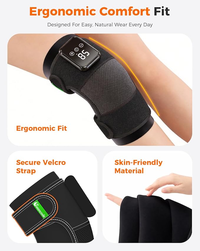 3-in-1 Knee Massager for Pain Relief with Heat, Portable Heated Knee Brace with Extension Strap for Knee, Elbow & Shoulder, Cordless Rechargeable Electric Massagers for Joint Comfort (Pair)