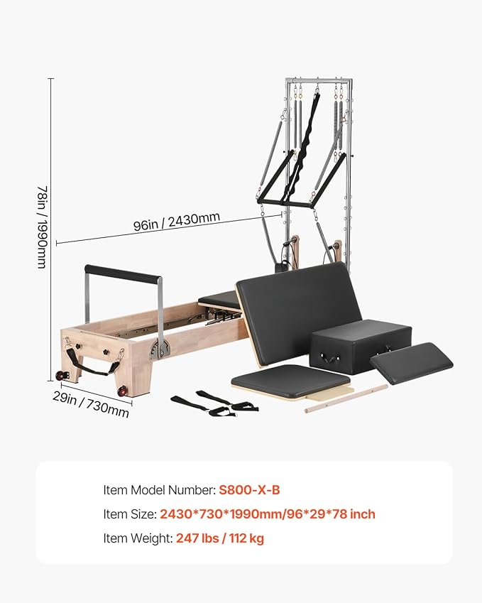 VEVOR Pilates Reformer Machine, Pilates Workout Equipment for Home Gym Studio Use, Pilates Reformer with Sitting Box and Jumpboard，fit for Beginners & Advanced Users
