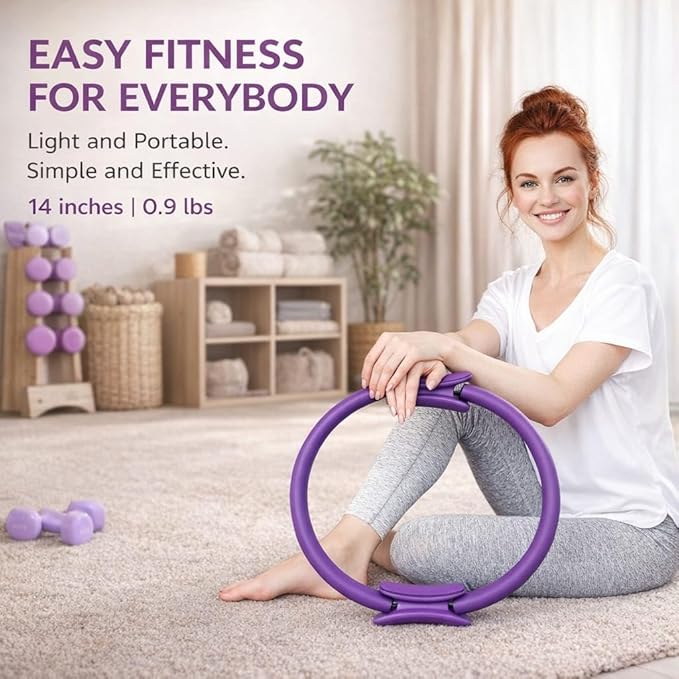 Pilates Ring 14 Inch for Full-Body Workouts – Lightweight Magic Circle for Home Pilates, Toning & Strength Training – Durable Dual-Grip Exercise Ring for Thighs, Arms & Core – Purple