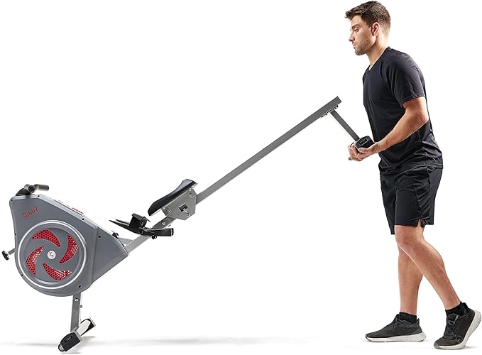 Sunny Health & Fitness Air Strive Smart Rower, Full-Body Training Rowing Machine with Spacious Inseam, Flip-Up Design for Home Gym, Free SunnyFit App Connection, Optional Dual Resistance