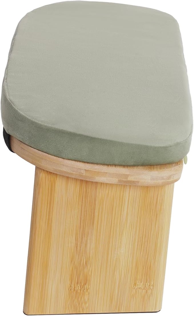 Foldable Meditation Bench with Cushion,Bamboo Meditation Stool,Portable Kneeling Stool,Prayer Bench,Green,Wood Color