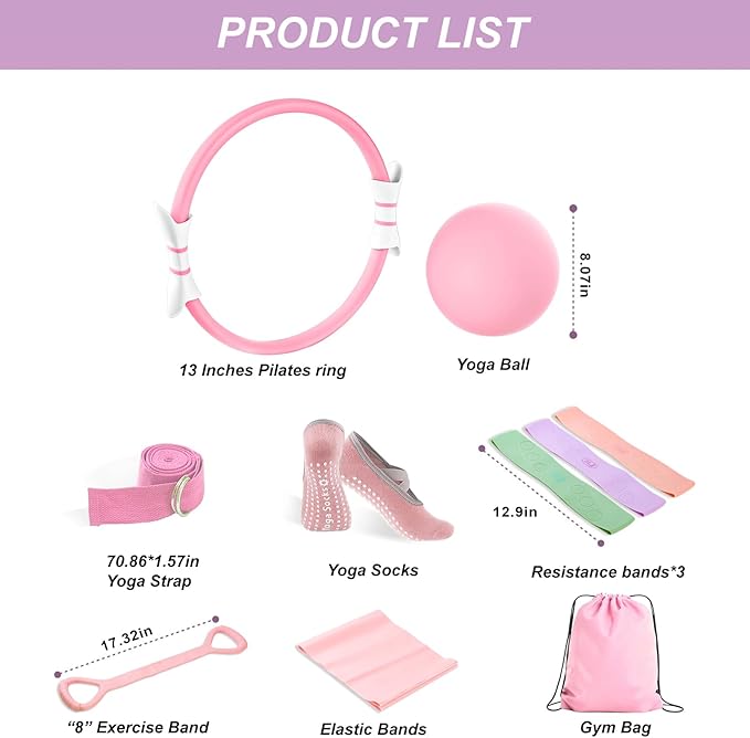 Luscinia Pilates Kit,Home Pilates Ring Kit for Women,Pilates Equipment Ring and Ball Set with Pilates Ring, Pilates Ball, Resistance Bands, Figure 8 Band & Accessories Pilates Starter Kit