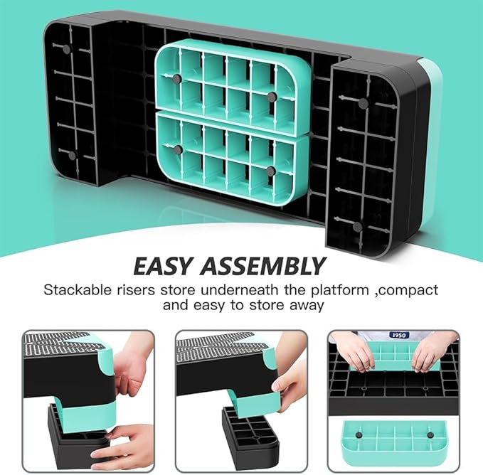 Adjustable Aerobic Exercise Step- Workout Step Platform, 26.5" Step Deck with 4", 6", 8" Height Risers, Women's Home Gym Fitness
