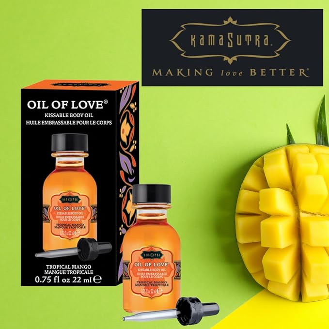 KAMA SUTRA Oil of Love Tropical Mango - .75 fl oz - Kissable Warming Body Topping for Oral Foreplay Fun. Delicious Lickable Flavor for Couples, Women, and Men. Water-Based.