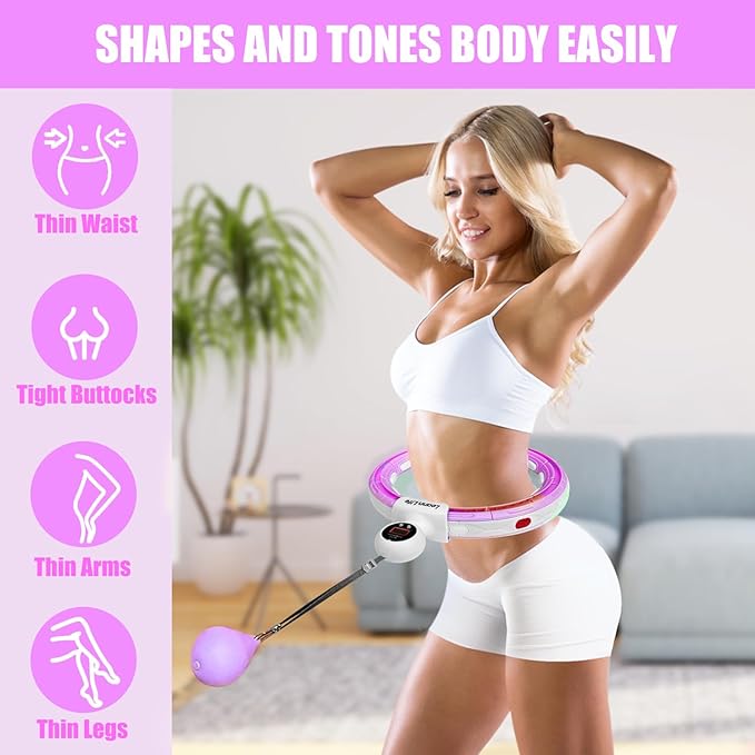 U5 Smart Weighted Hula Hoop with Counter – 16 Knots, 28"–46" Adjustable Infinity Hoop Plus Size, Quiet Rubberized Wheels, Ab Workout, Home & Outdoor Fitness, Weight Loss, Abdominal Toner