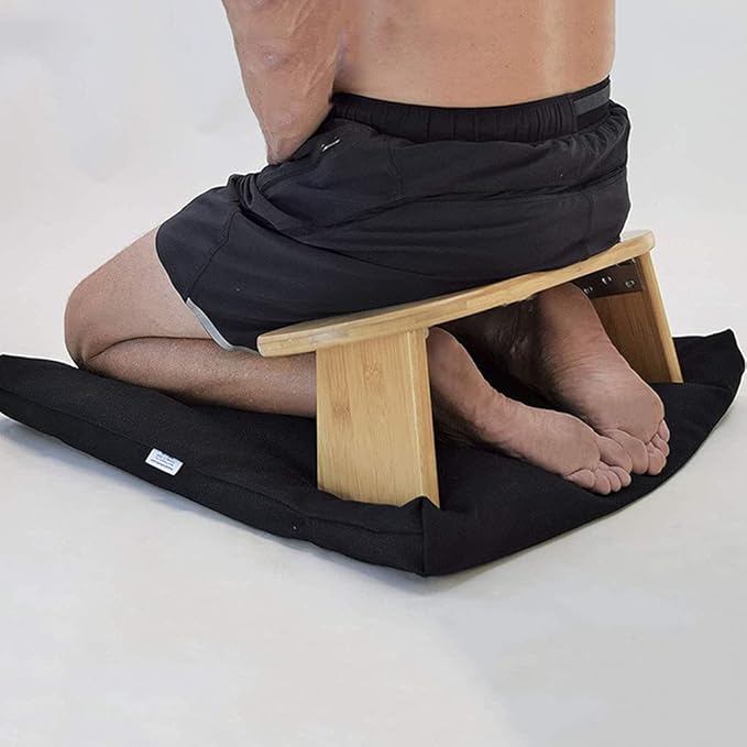 Portable Kneeling Meditation Bench with Foldable Legs, Perfect Kneeling Stool Ergonomic Bamboo Yoga Bench for Extended Practice (18" W x 7.5”L) with Carrying Bag