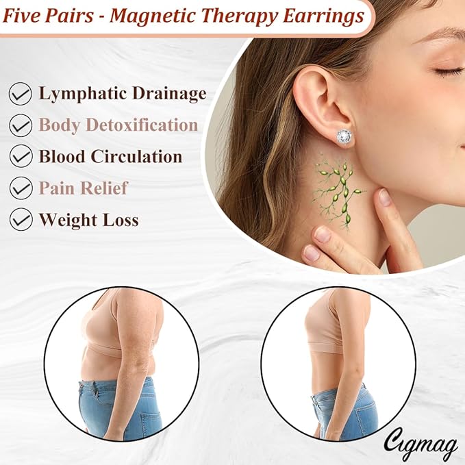 Magnetic Earrings for Women - Acupressure Earrings Ultra Strength Magnets - Diamond Non Piercing Set with Present Box (Five Pairs)