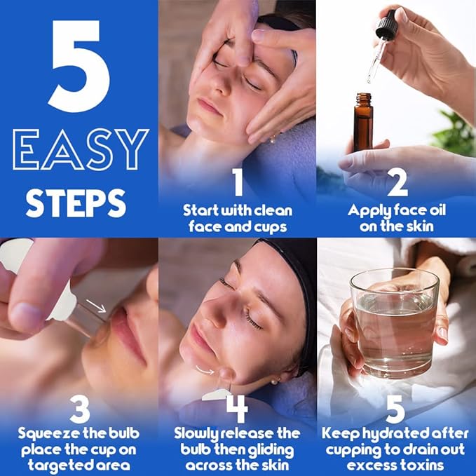 4 PCS Glass Facial Cupping Set | Silicone Vacuum Suction | Cupping Massage Therapy | A Kit For Anti Cellulite, Anti Wrinkle and Instantly Ageless Skin | For Eyes, Face and Body(White)