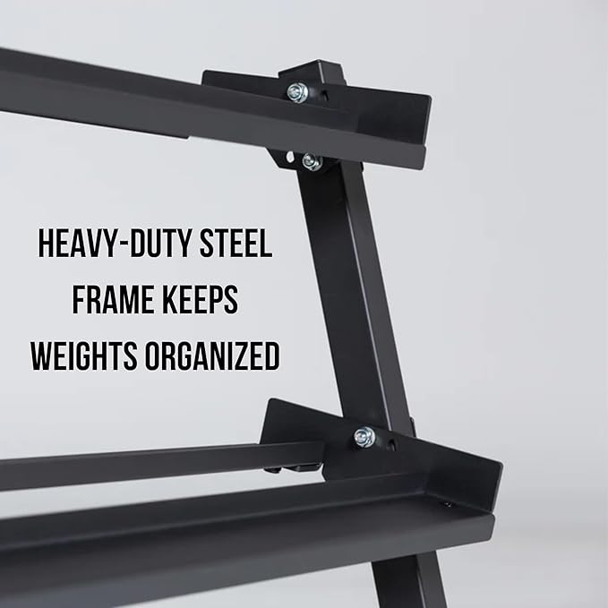 Rep Fitness Dumbbell Rack | 3-Tier Compact Holder | Fits Sets 5-50 lb | Weight Storage Stand | Rubber Hex Organizer | Free Weights Shelf | Heavy Duty Steel Frame | Gym Equipment for Home (Metallic Black)