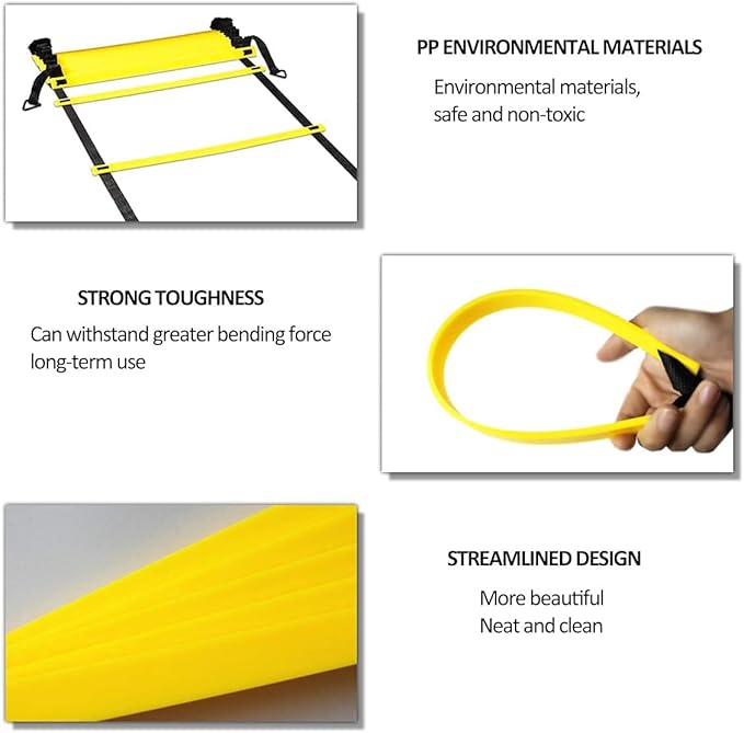 OFYDNR Speed Agility Ladder Training Set, 12 Rung 20Ft Agility Ladder, 12 Disc Cones, 4 Steel Stakes, Resistance Parachute with Carry Bag